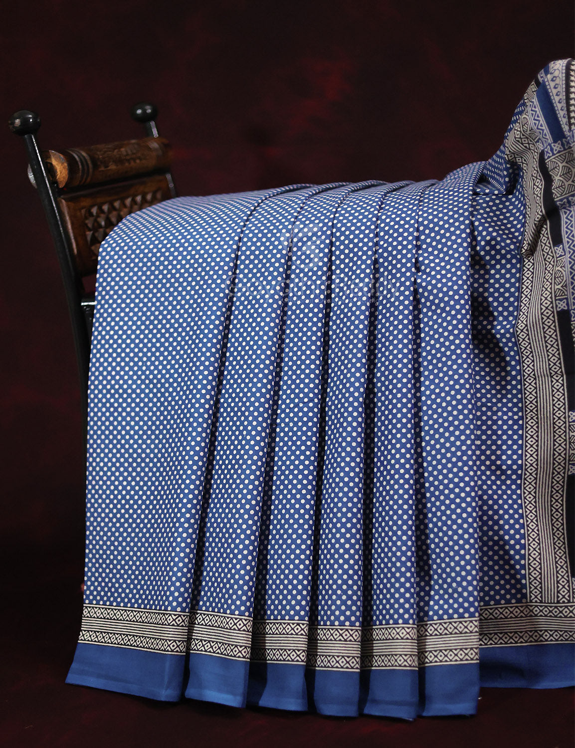 Blue Colored Block Print Cotton Saree By Gayathri Reddy Designer Studio | Grocsy