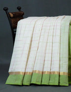 Dual Shade of Milk White And Leaf Green Pure Mangalgiri Cotton By Gayathri Reddy Designer Studio | Grocsy