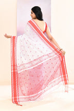 Piyari Fashion Women's White Embellished Cotton Saree | Grocsy