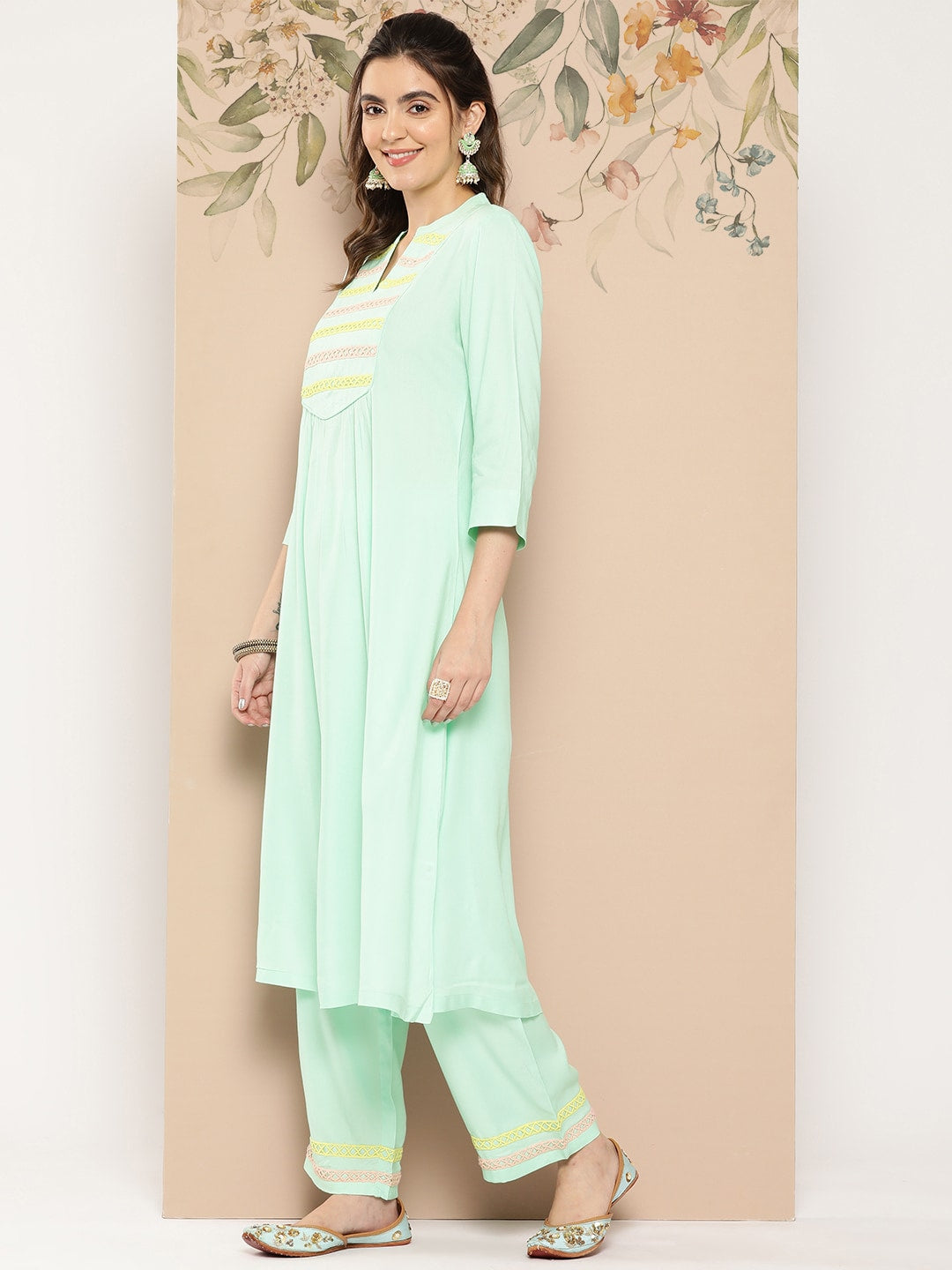 HERE&NOW Women Yoke Design Kurta with Trousers & Dupatta | Grocsy