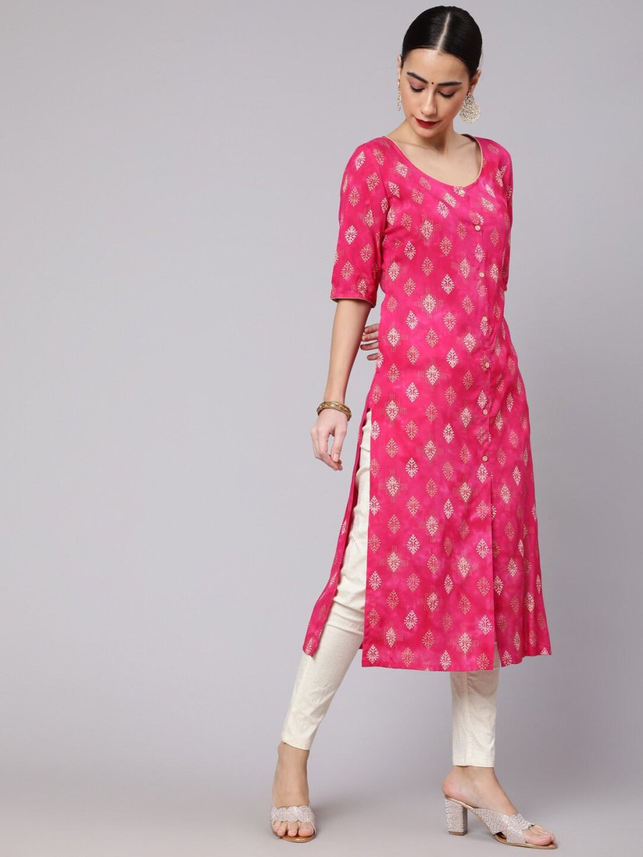 Aks Ethnic Motif Printed Cotton Straight Kurta | Grocsy