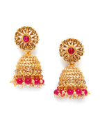 Shining Diva Gold-Polished Pink Dome Shaped Jhumkas | Grocsy