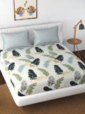 Florida Reeva Off White & Green Floral 180 TC Fitted King Bedsheet With 2 Pillow Covers | Grocsy