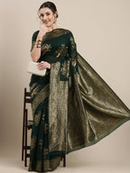 Saree Mall Green Floral Linen Blend Banarasi Saree | Grocsy