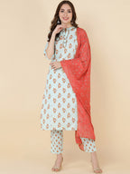 HERE&NOW Women Blue Floral Printed Kurta Set | Grocsy