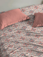 MYTRIDENT Dusk and Dawn White Printed Pure Cotton 144 TC Queen Bedsheet With 2 Pillow Covers | Grocsy