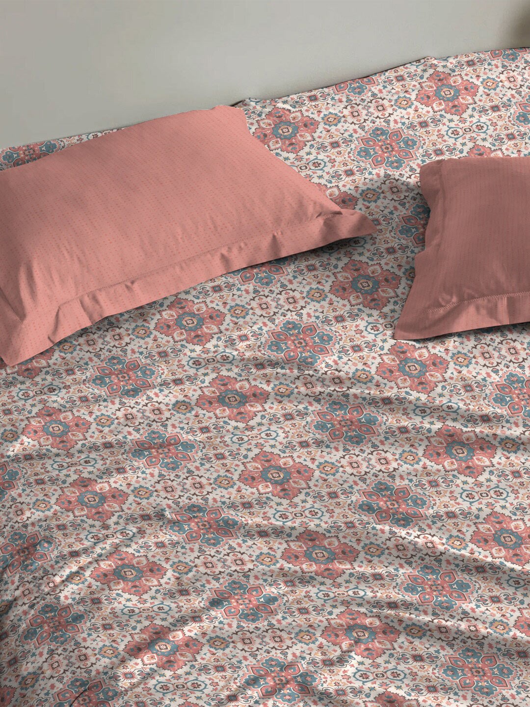 MYTRIDENT Dusk and Dawn White Printed Pure Cotton 144 TC Queen Bedsheet With 2 Pillow Covers | Grocsy