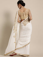 Saree Mall White & Golden Floral Muga Saree | Grocsy