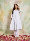 HOUSE OF KARI Women Notch Neck Floral Embroidered Chikankari Shadow Work Cotton Kurta | Grocsy
