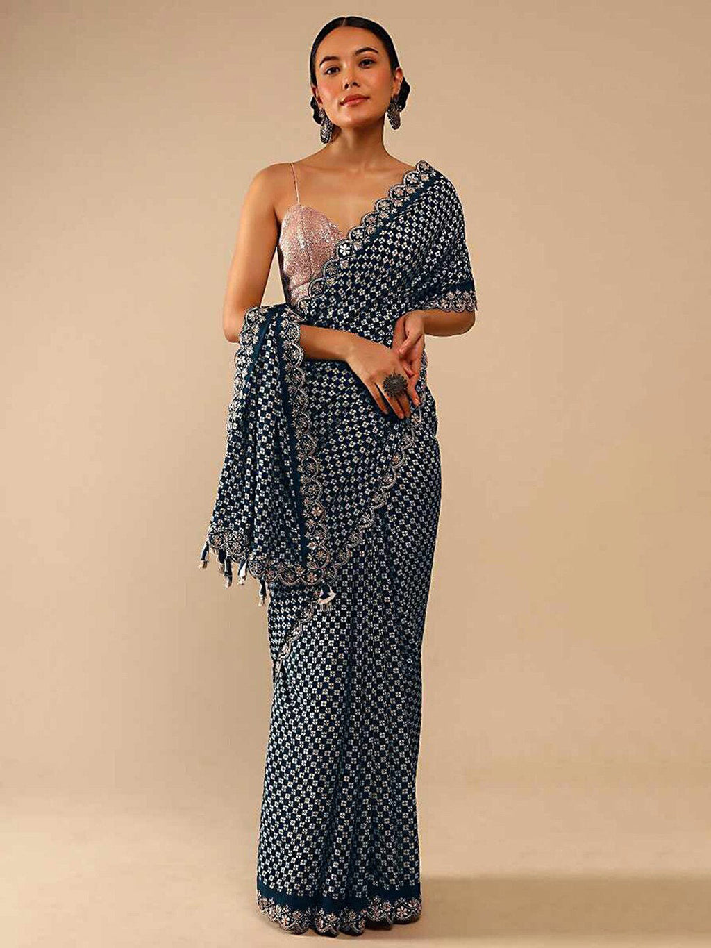 Sangria Ethnic Motifs Printed Embellished Saree | Grocsy