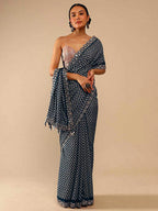 Sangria Ethnic Motifs Printed Embellished Saree | Grocsy