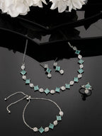 NVR Women Silver Plated & Blue Cz Stone Handcrafted Jewellery Set | Grocsy