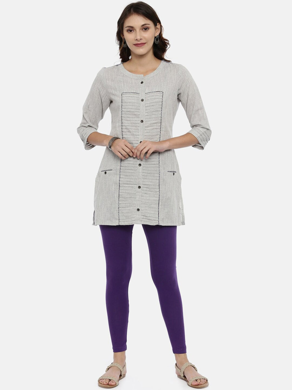 Souchii Violet Solid Slim-Fit Ankle-Length Leggings | Grocsy