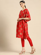 Sangria Women Red Ethnic Motifs Printed Kurta with Trousers | Grocsy
