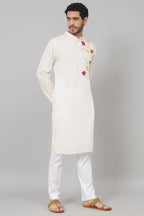 Cotton Kurta With Floral Embroidery Patch Embellishment by Hilo Design | Grocsy
