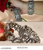 Tehzeeb Creations Women's Silver Plated Oxidised Bangle Set | Grocsy