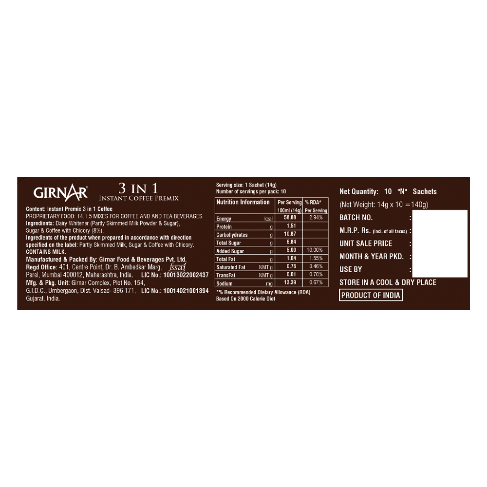 Girnar Instant Premix 3 In 1 Coffee | Grocsy