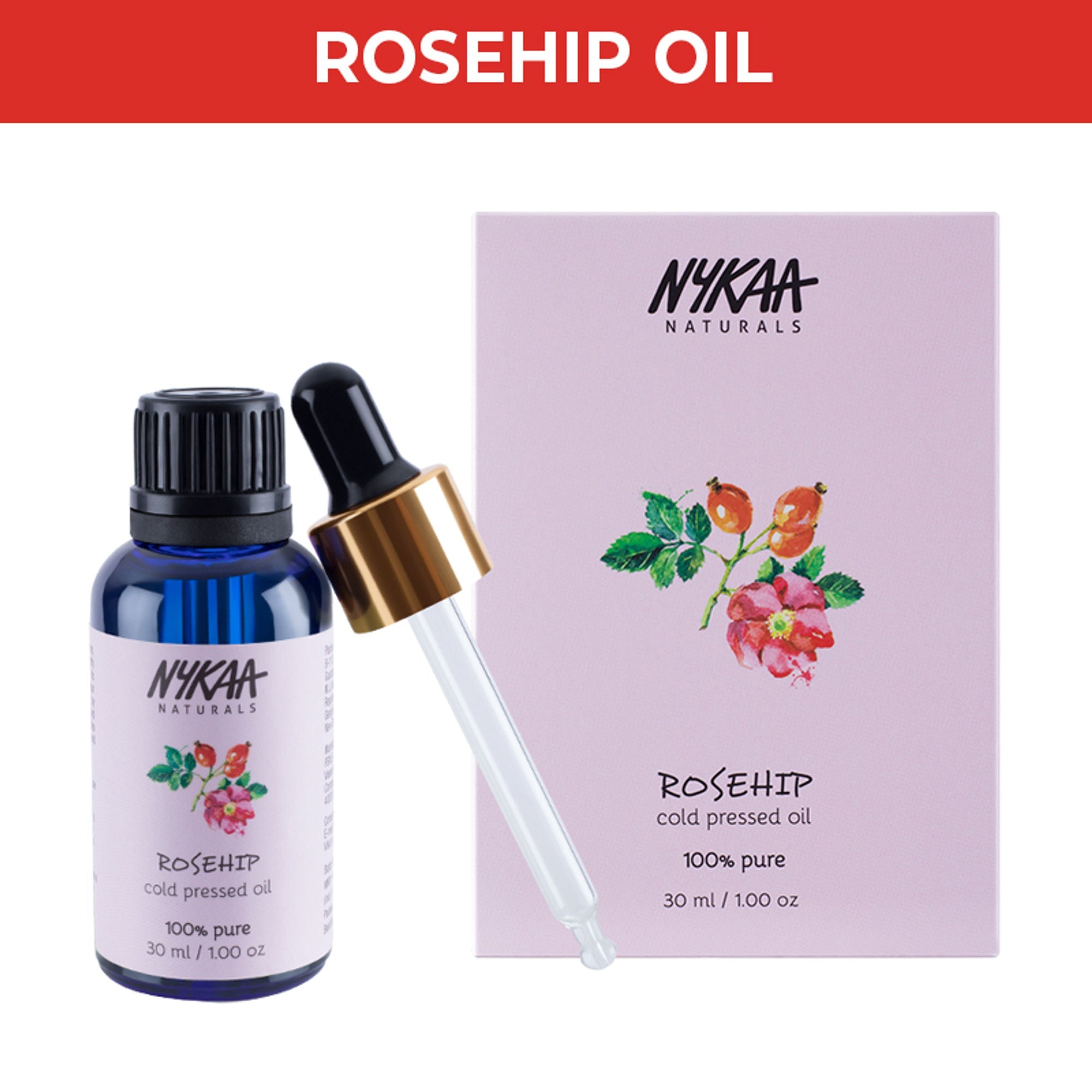 Nykaa Naturals Rosehip 100% Pure Cold Pressed Face Oil – For Gua Sha, Anti-Aging & Tan Pigmentation | Grocsy