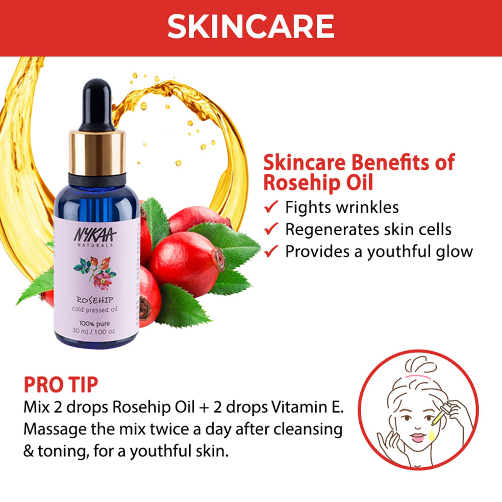 Nykaa Naturals Rosehip 100% Pure Cold Pressed Face Oil – For Gua Sha, Anti-Aging & Tan Pigmentation | Grocsy