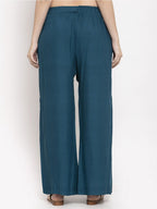 TAG 7 Women Pack of 2 Blue & Beige Solid Wide-Leg Palazzos | Grocsy