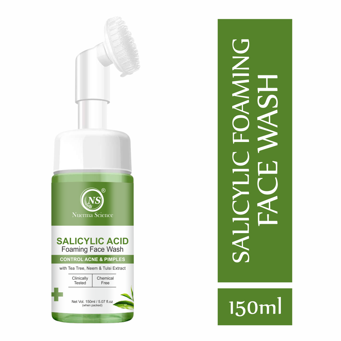 Nuerma Science Salicylic Acid Foaming Face Wash | Controls Acne & Pimples with Tea Tree, Neem & Tulsi Extract | Grocsy