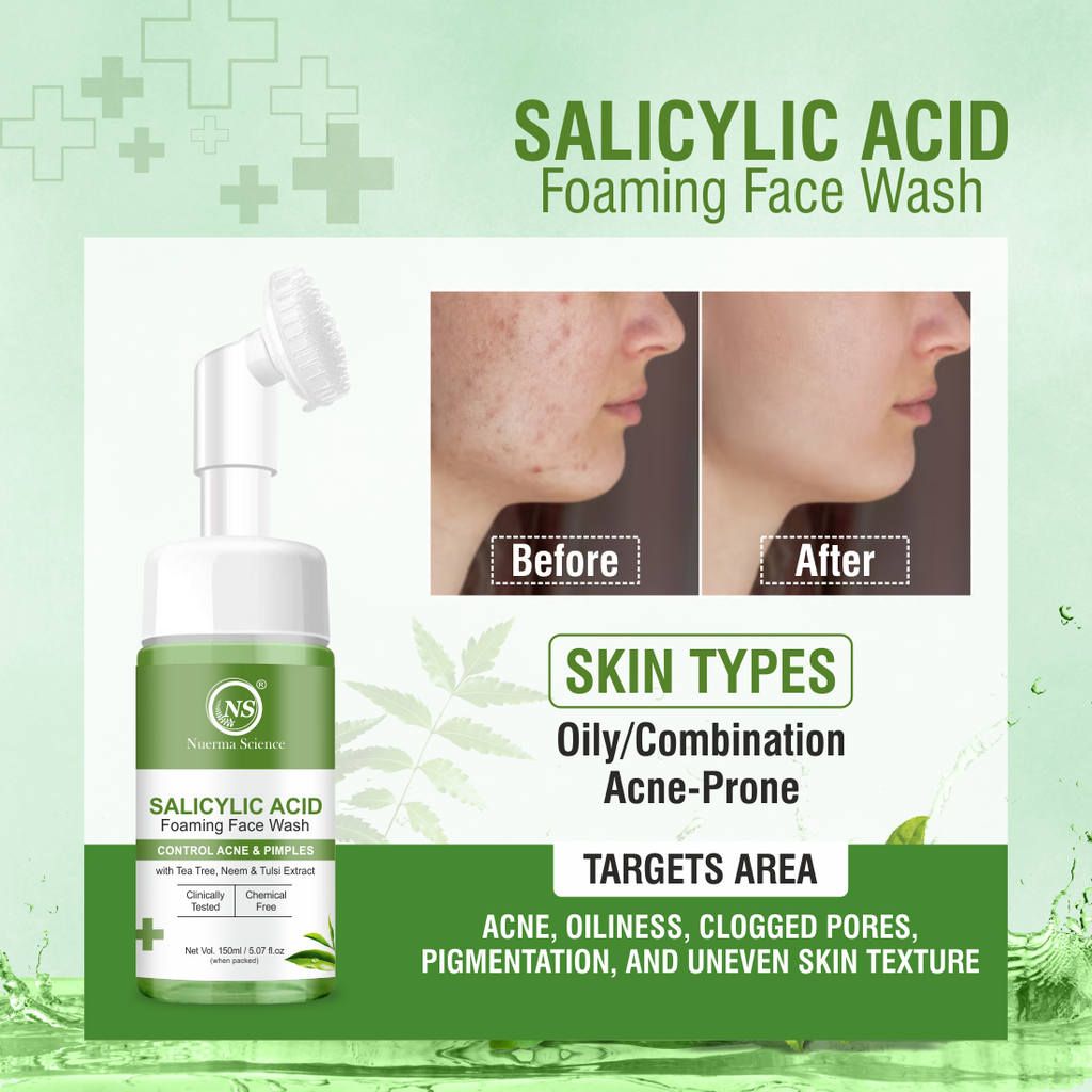 Nuerma Science Salicylic Acid Foaming Face Wash | Controls Acne & Pimples with Tea Tree, Neem & Tulsi Extract | Grocsy