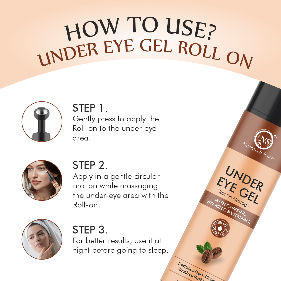 Nuerma Science Under Eye Gel Massage Roll-On to Reduce Dark Circles, Soothes Puffy Eyes | Grocsy