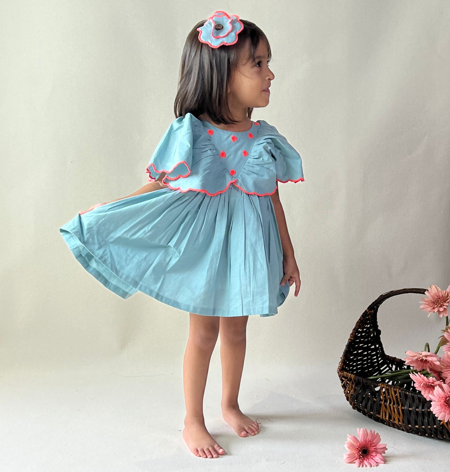 ArthLife Pale Blue Neon Embroidered Dress | Grocsy