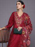 Indo Era Women Floral Yoke Design Panelled Thread Work Kurta with Trousers & Dupatta | Grocsy