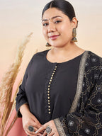 Sztori Paisley Printed Round Neck Straight Kurta With Trouser & Dupatta | Grocsy