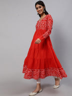 Aks Bandhani Yoke Design Long Sleeves Cotton Anarkali Kurta | Grocsy