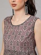 Aks Floral Printed Round Neck Anarkali Kurta & Salwar | Grocsy