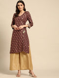 All About You Women Brown & Golden Ethnic Motifs Printed Gotta Patti Kurta | Grocsy
