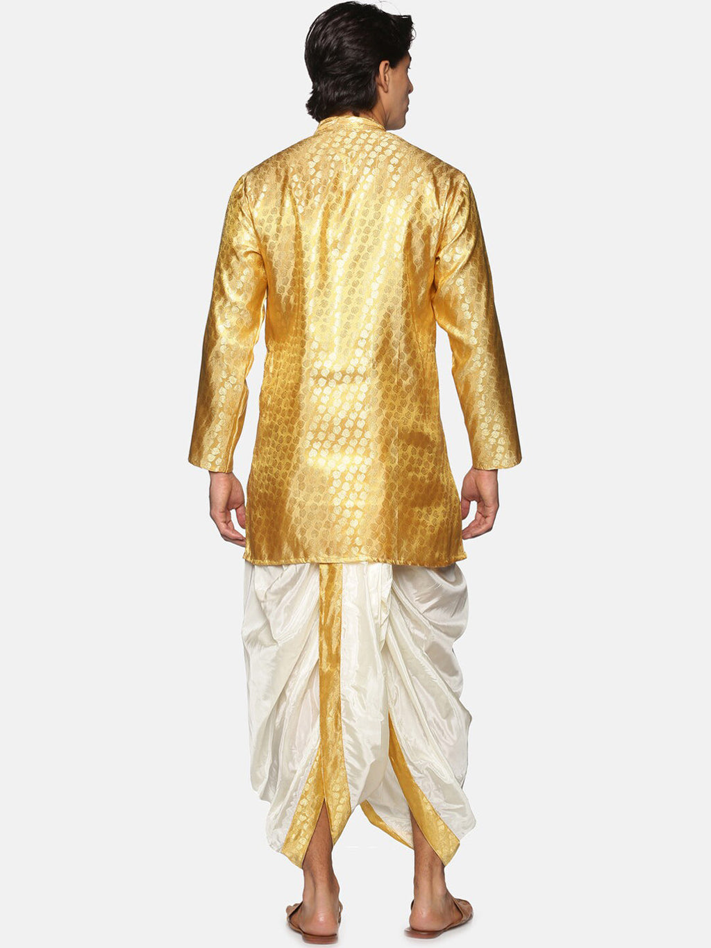 Sethukrishna Men Gold-Toned Ethnic Motifs Woven Design Kurta with Dhoti Pants | Grocsy