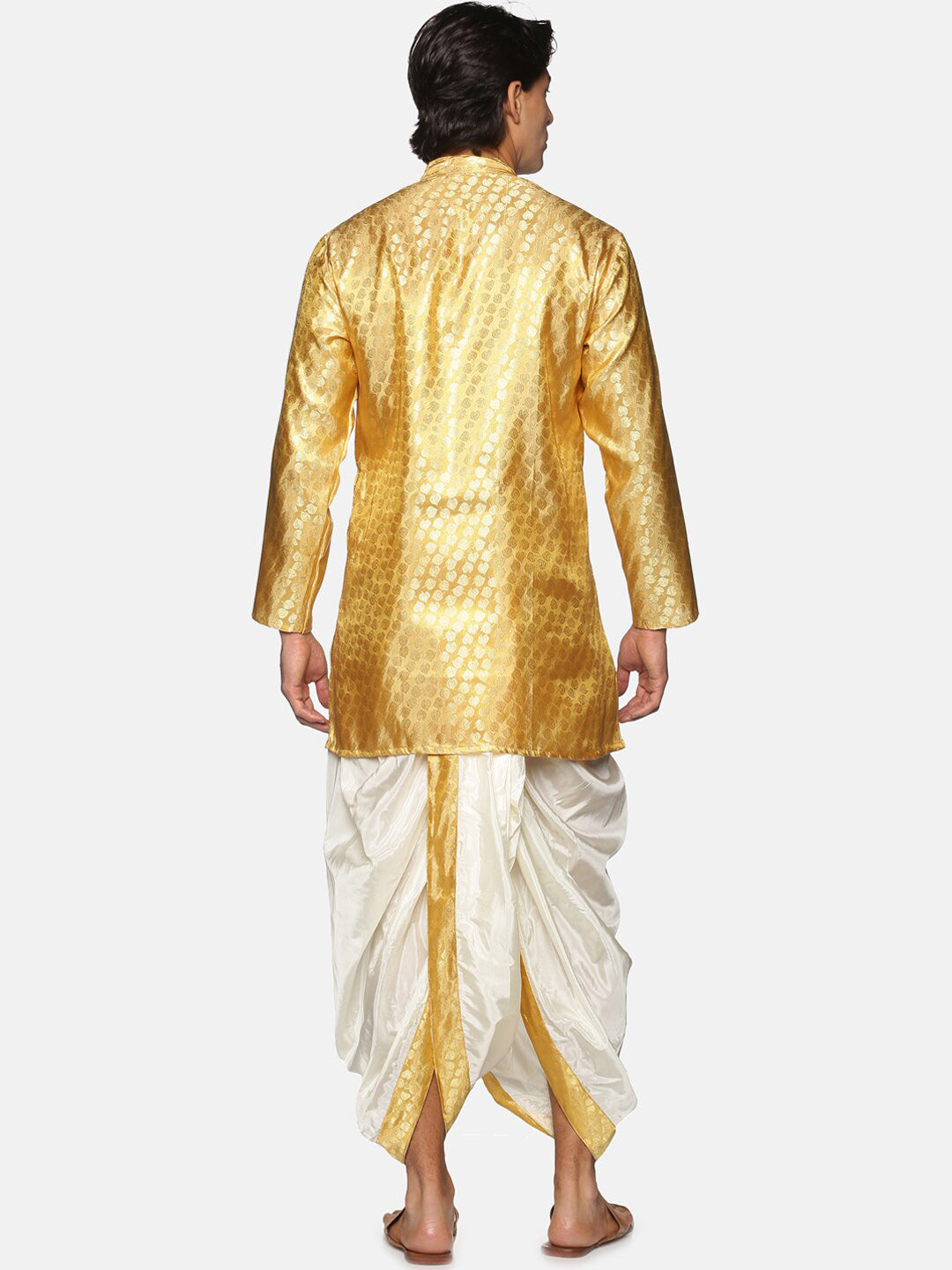 Sethukrishna Men Gold-Toned Ethnic Motifs Woven Design Kurta with Dhoti Pants | Grocsy
