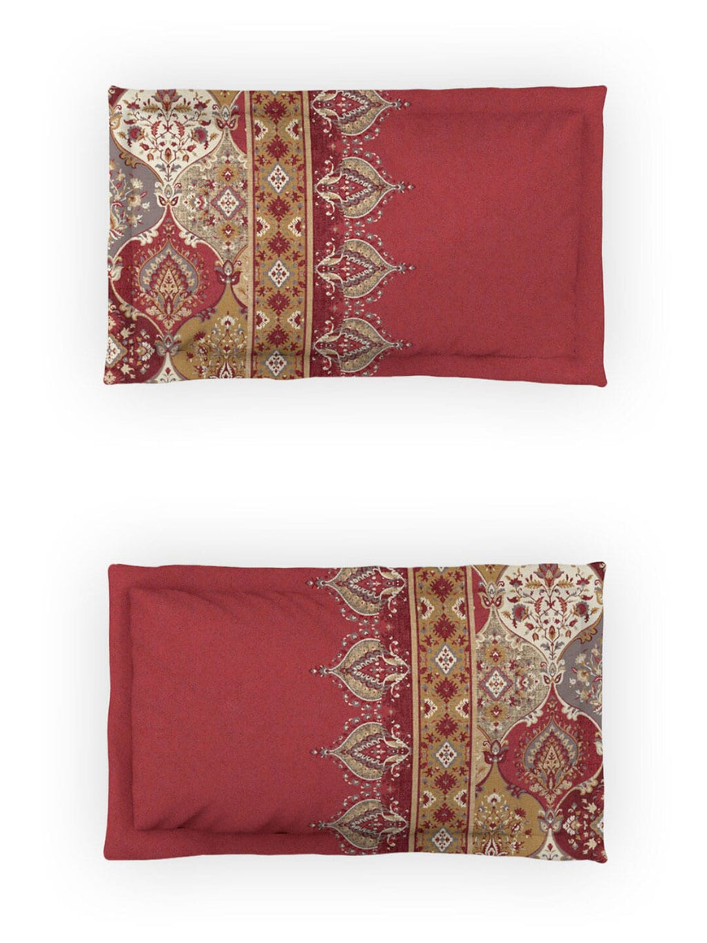 DDecor Red & White Ethnic Motifs Cotton 140 TC King Bedsheet with 2 Pillow Covers | Grocsy
