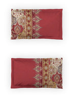 DDecor Red & White Ethnic Motifs Cotton 140 TC King Bedsheet with 2 Pillow Covers | Grocsy
