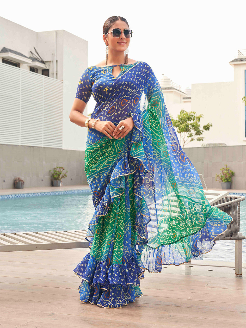 Tikhi Imli Bandhani Gotta Patti Georgette Saree | Grocsy