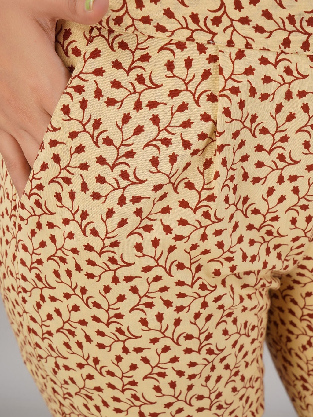 HERE&NOW Maroon & Beige Ethnic Motifs Printed Shirt Collar Kurta with Trousers | Grocsy