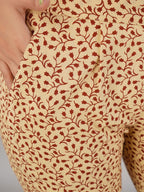 HERE&NOW Maroon & Beige Ethnic Motifs Printed Shirt Collar Kurta with Trousers | Grocsy