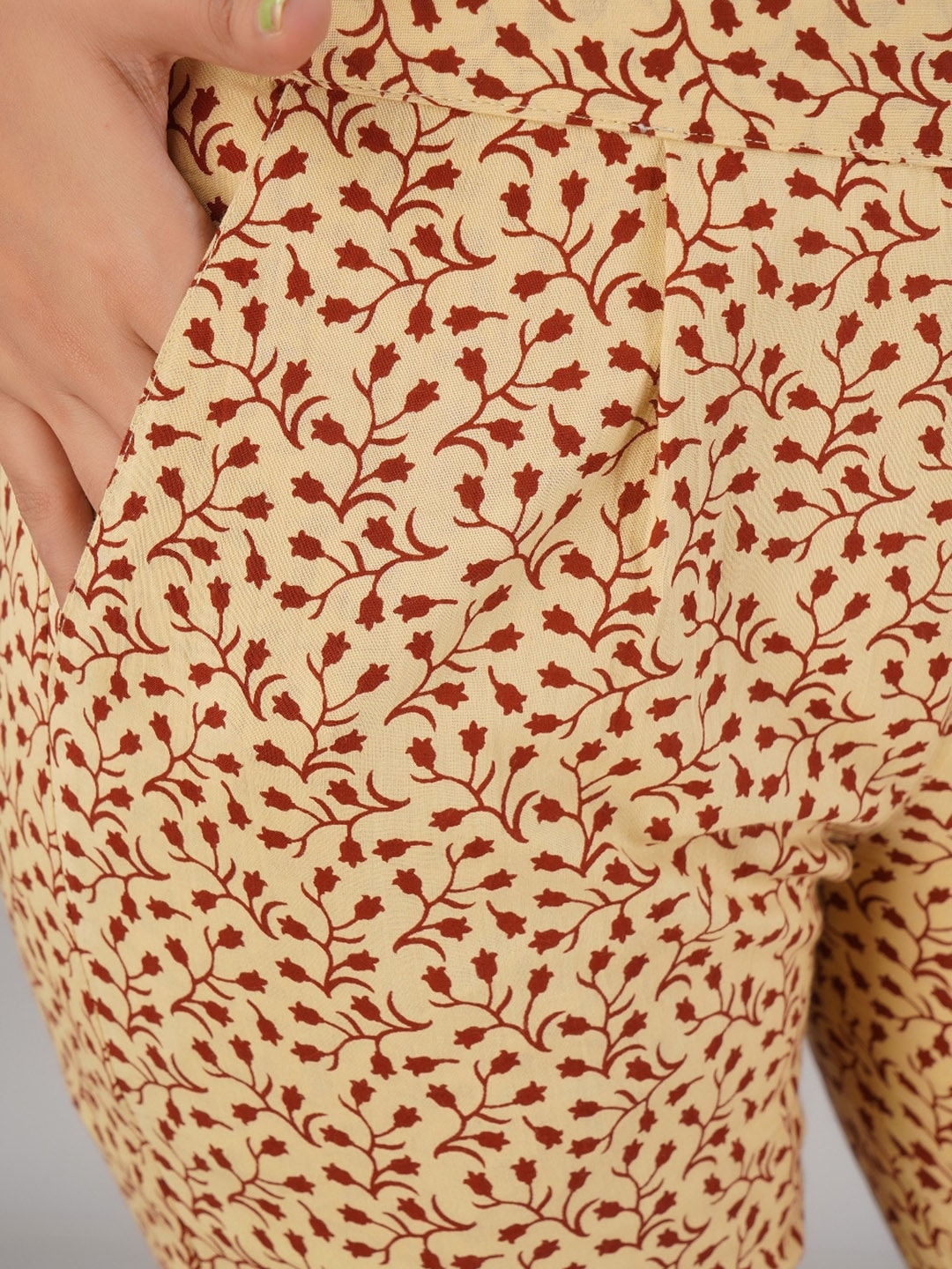 HERE&NOW Maroon & Beige Ethnic Motifs Printed Shirt Collar Kurta with Trousers | Grocsy