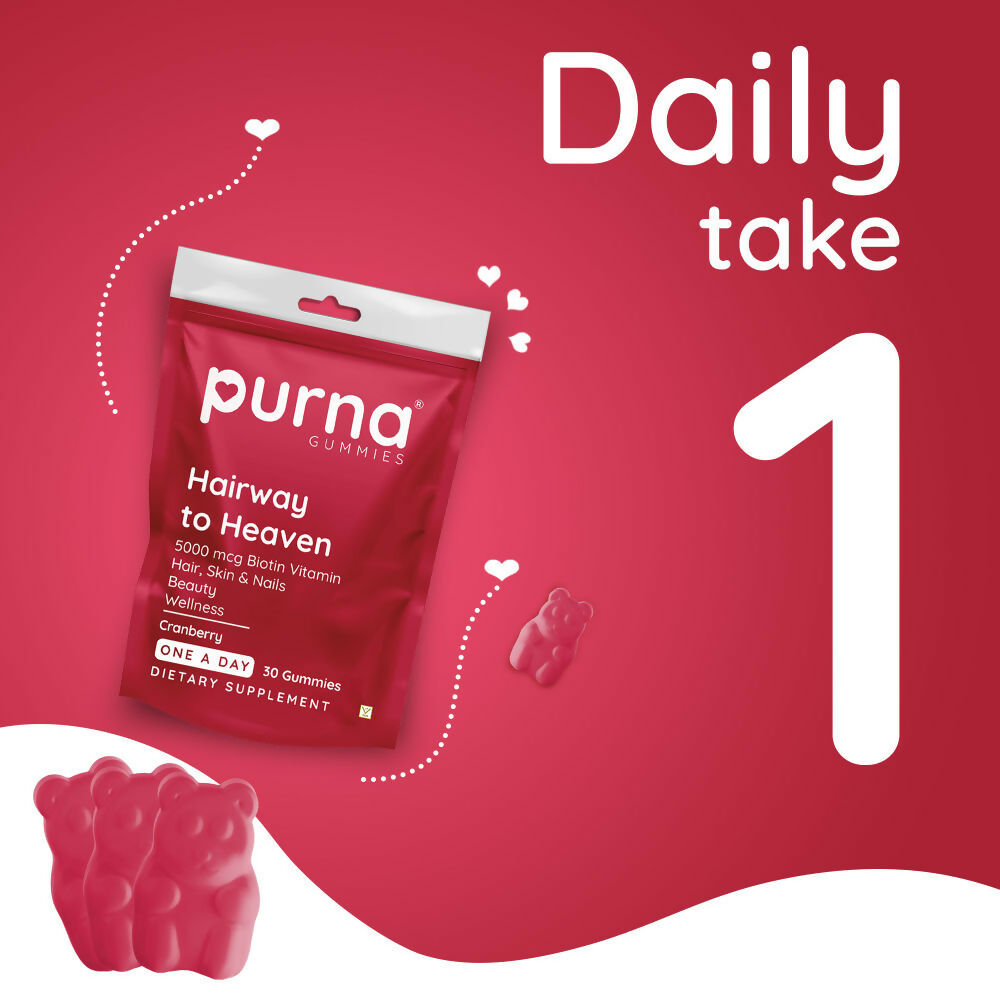 Purna Gummies Biotin Cranberry Flavour Gummies with Vitamin B 12 for Stronger Hair and Nails | Grocsy