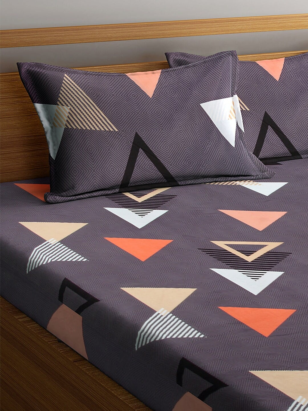 KLOTTHE Purple Geometric 210 TC Cotton Bedsheet with Pillow Covers | Grocsy