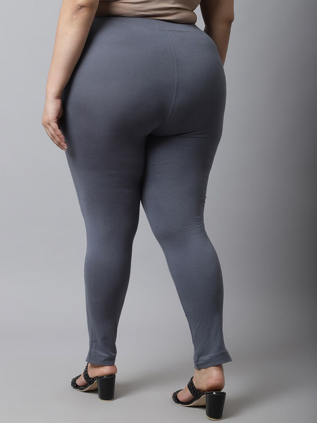 TAG 7 Women Plus size Grey Solid Cotton Ankle-Length Leggings | Grocsy