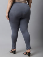 TAG 7 Women Plus size Grey Solid Cotton Ankle-Length Leggings | Grocsy