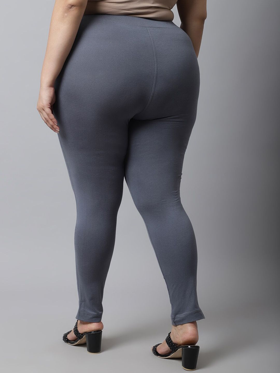 TAG 7 Women Plus size Grey Solid Cotton Ankle-Length Leggings | Grocsy
