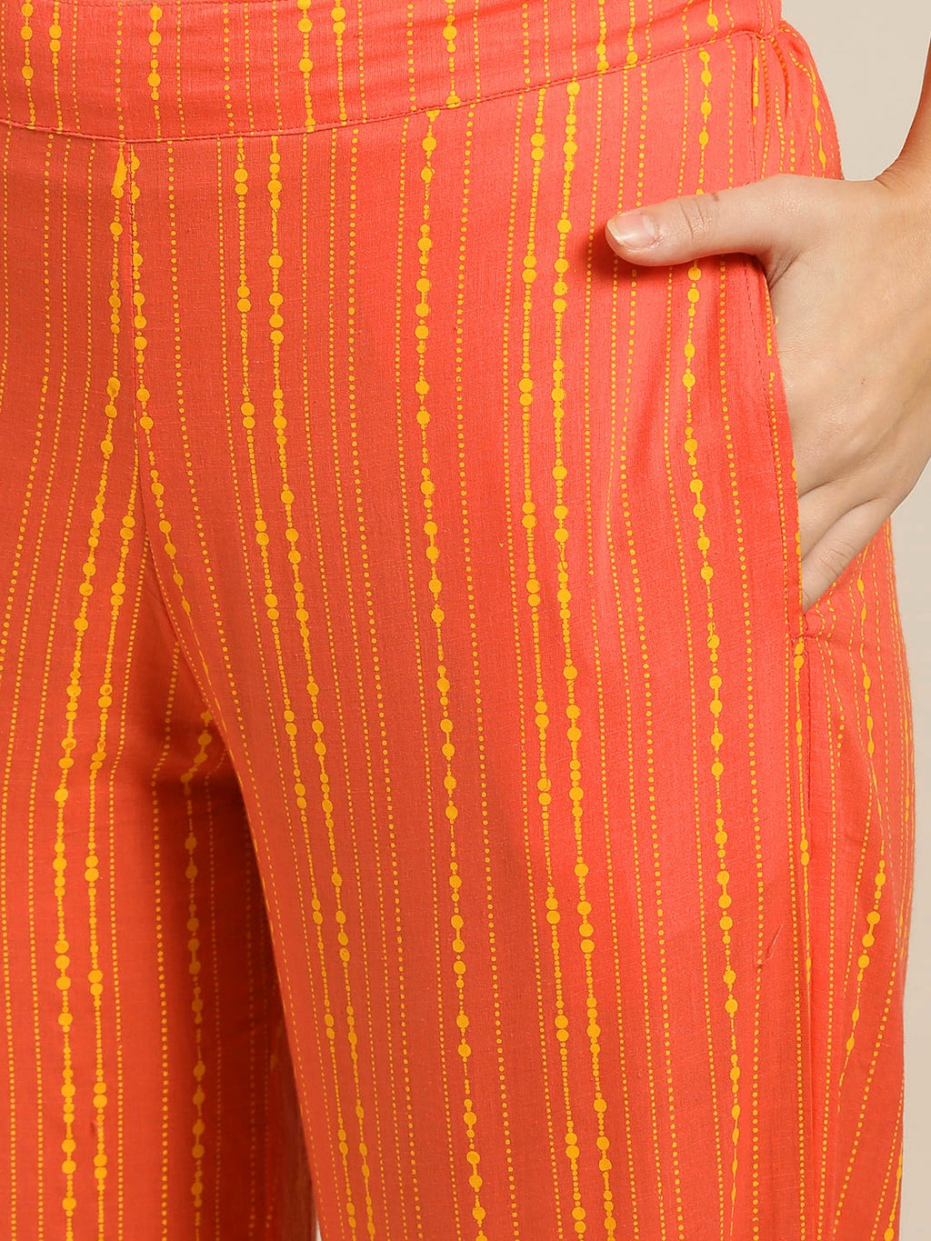 Sangria Women Orange & Yellow Printed Kurta with Trousers | Grocsy