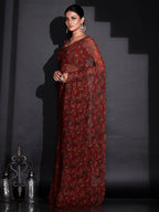 Tikhi Imli Red & Green Floral Printed Poly Georgette Ready To Wear Saree | Grocsy