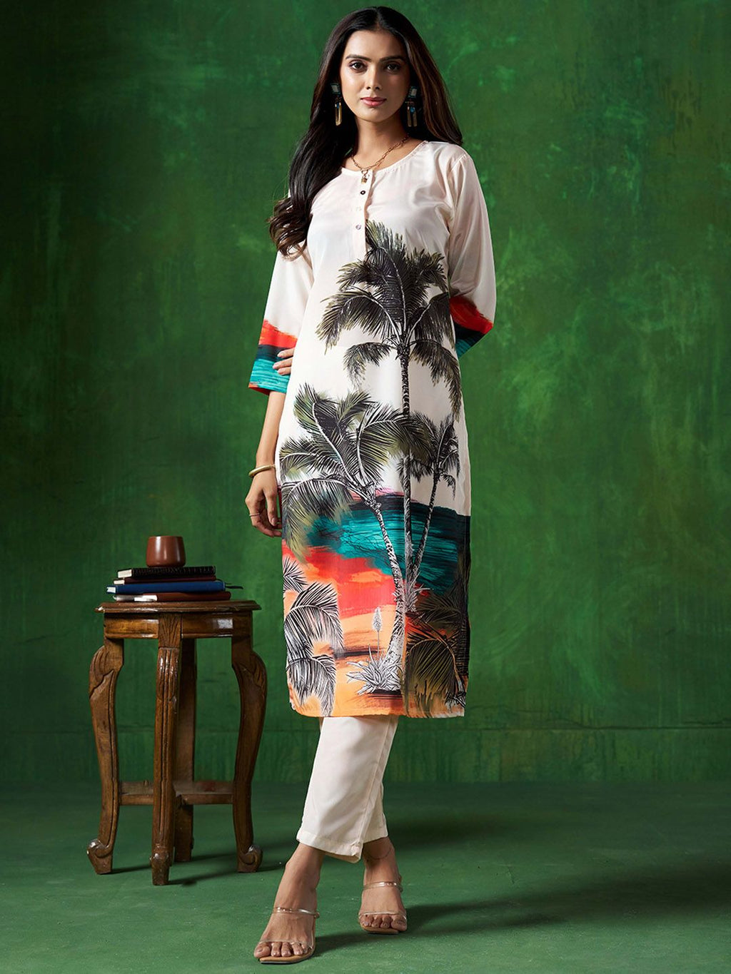 Sangria Abstract Printed Straight Kurta With Trouser | Grocsy