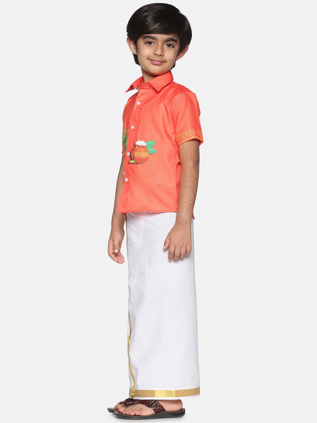 Sethukrishna Boys Orange & White Printed Shirt | Grocsy